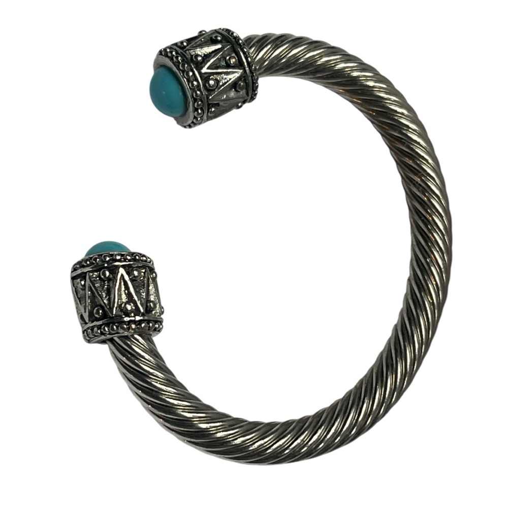 Silver Tone Light Blue Beaded Cuff Bracelet